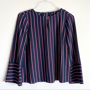OVS Chiffon Blouse Navy Blue Red White Striped Top Women’s S